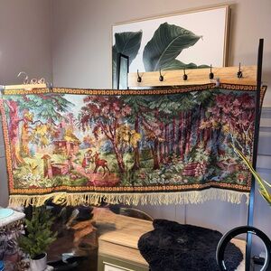 Vintage German Gobelin Tapestry Little Girl Hood Wall Hanging carpet 61”x27”